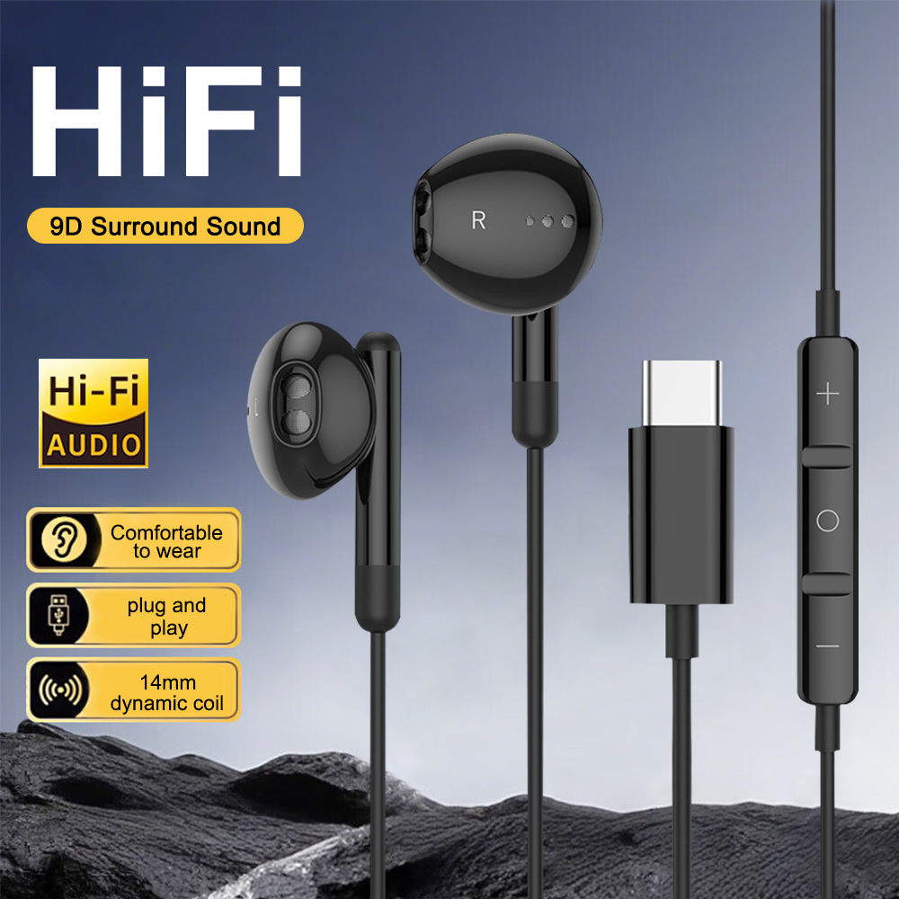 Type C Wired Earphones With Mic - Cuffie cablate USB C Auricolari stereo